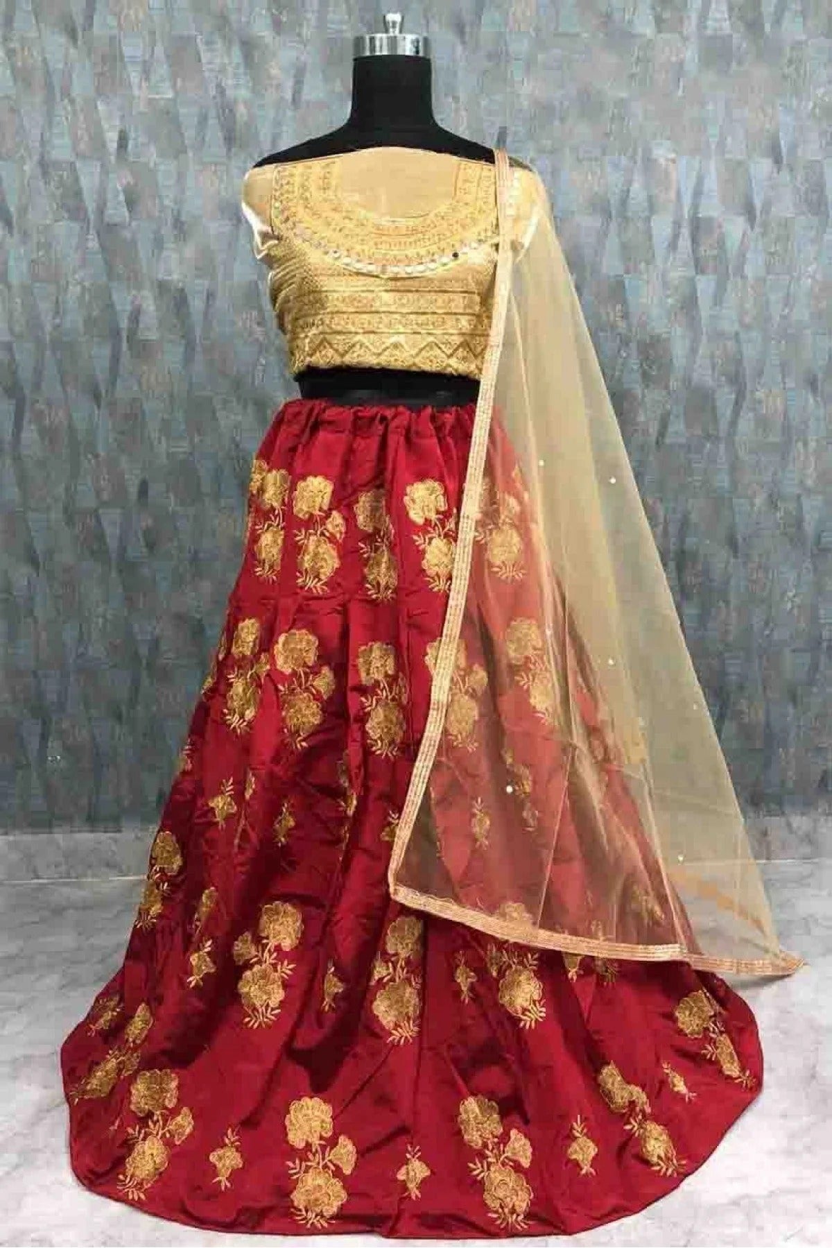 Red Colour Taffeta Silk Lehenga Choli LC1020013
