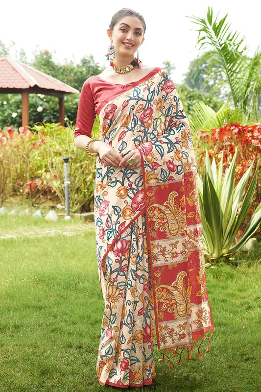 Red Colour Tussar Silk Printed Saree SD1112087