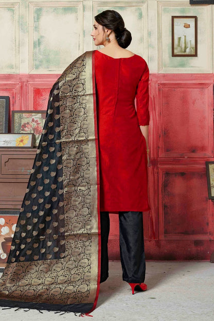 Red Colour Unstitched Banarasi Silk Fabric Straight Suit US1161045 A