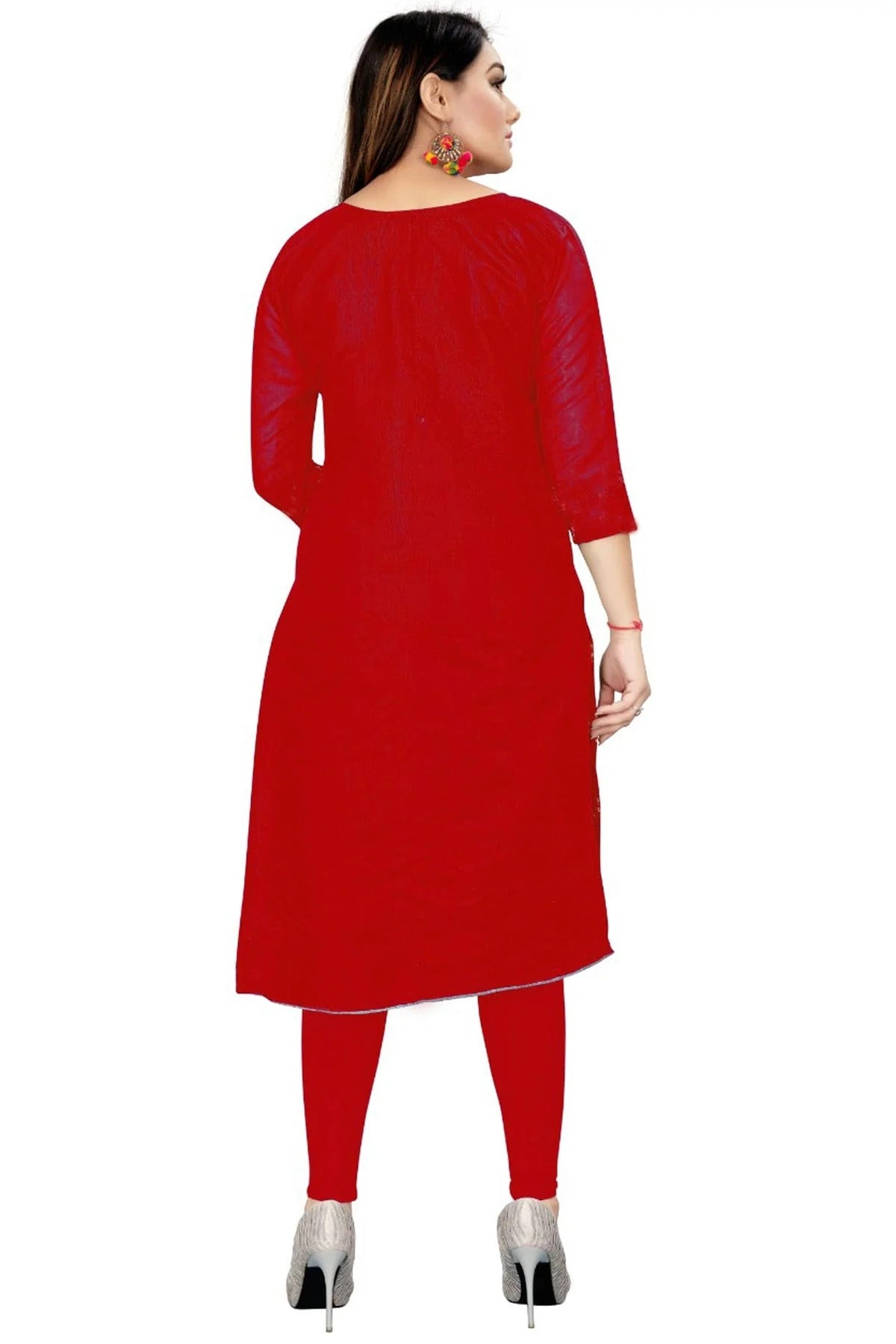 Red Colour Unstitched Chanderi Straight Suit US1160736 A