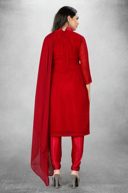 Red Colour Unstitched Georgette Churidar Suit US1160803 A