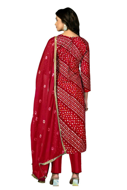 Red Colour Unstitched Jam Cotton Fabric Straight Suit US1160949 A
