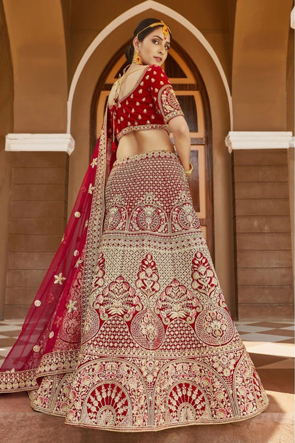 Red Colour Velvet Hand Work Bridal Lehenga Choli LC1080296 A
