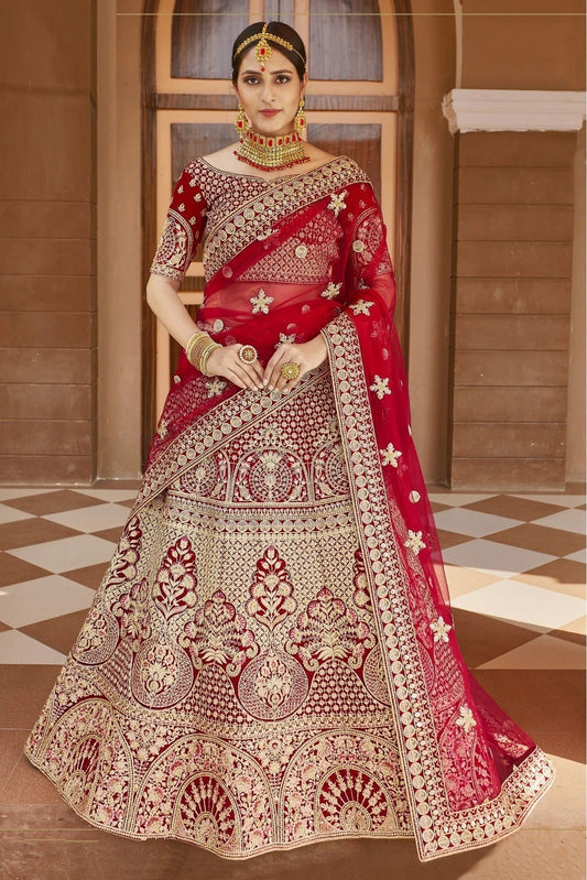 Red Colour Velvet Hand Work Bridal Lehenga Choli LC1080296
