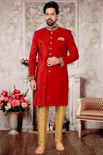Red Colour Velvet Sherwani SH1040305