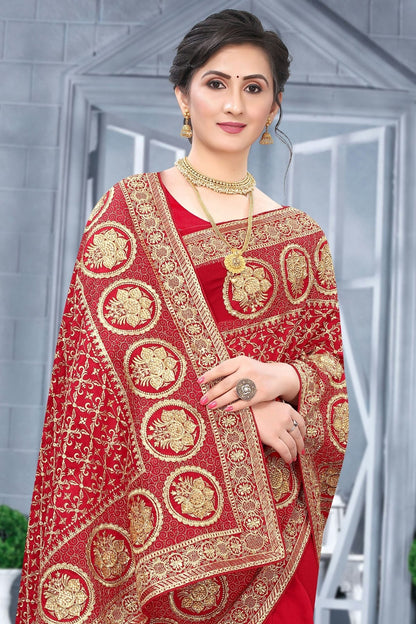 Red Colour Vichitra Bloming Silk Designer Saree SD1091064 A