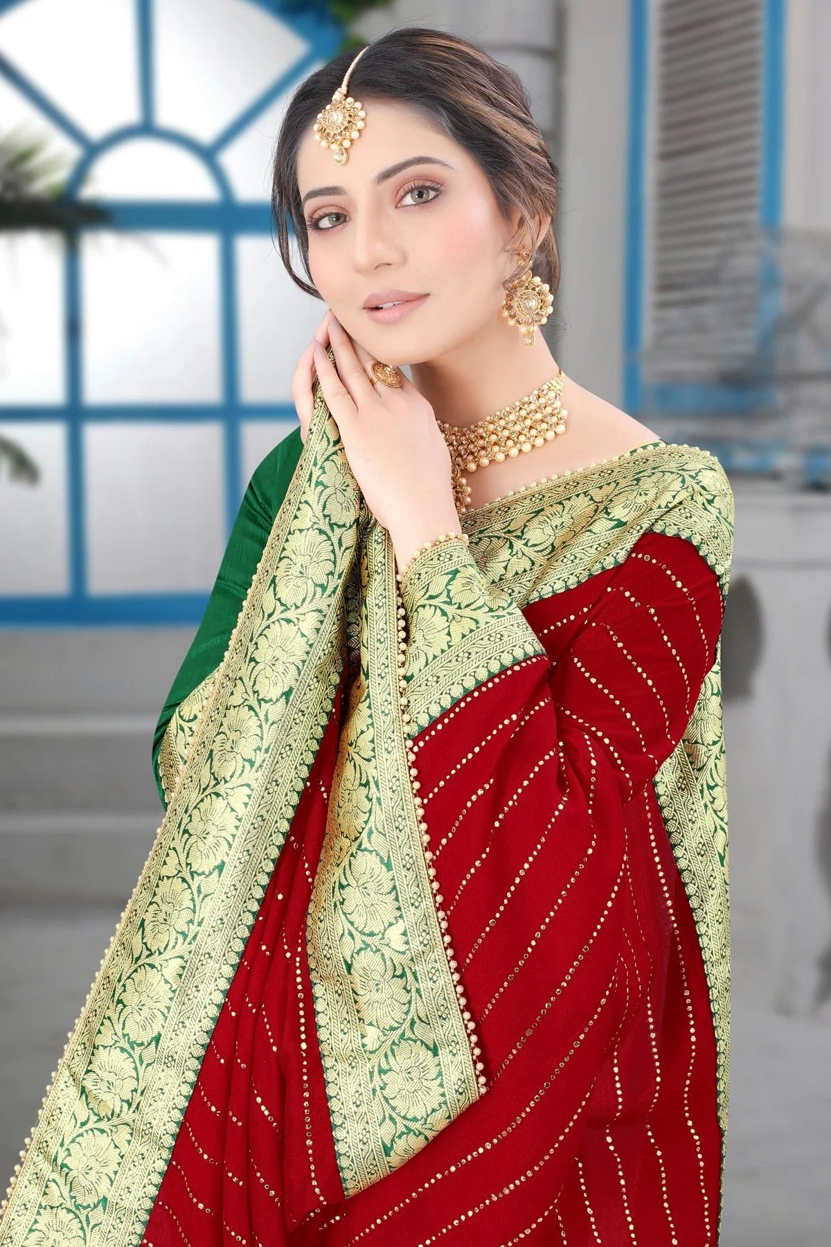 Red Colour Vichitra Silk Designer Saree LC1121460 A