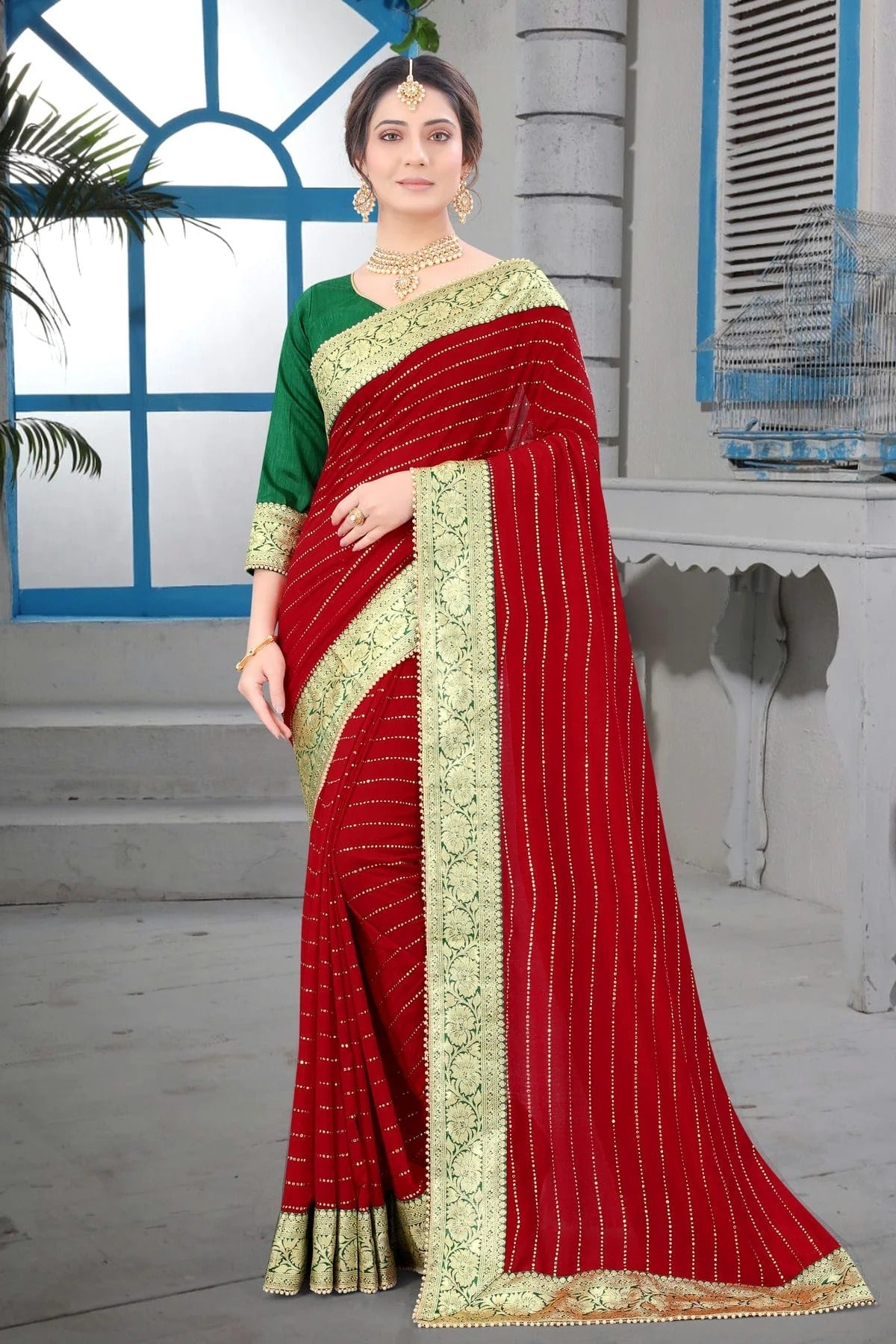 Red Colour Vichitra Silk Designer Saree LC1121460