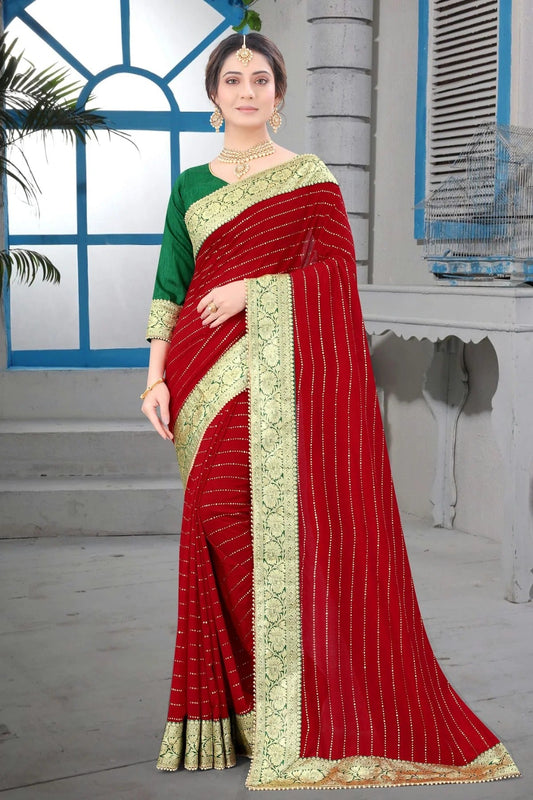Red Colour Vichitra Silk Designer Saree LC1121460