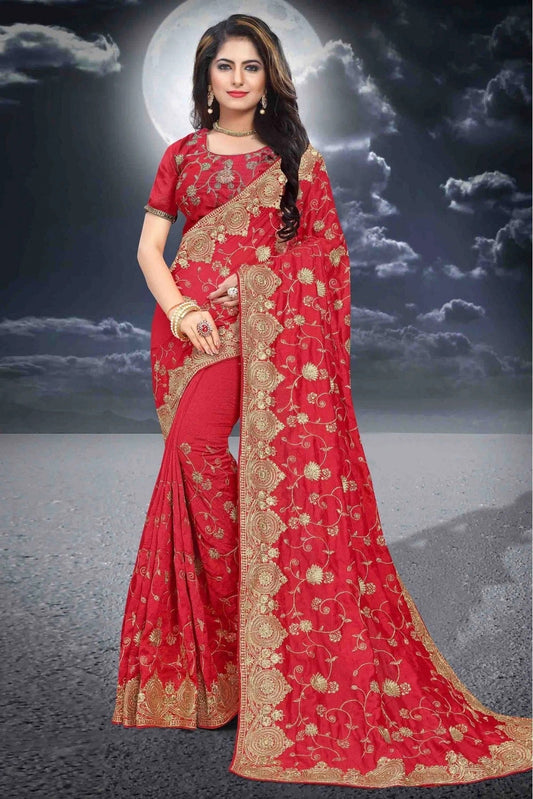Red Colour Vichitra Silk Designer Saree SD1090086