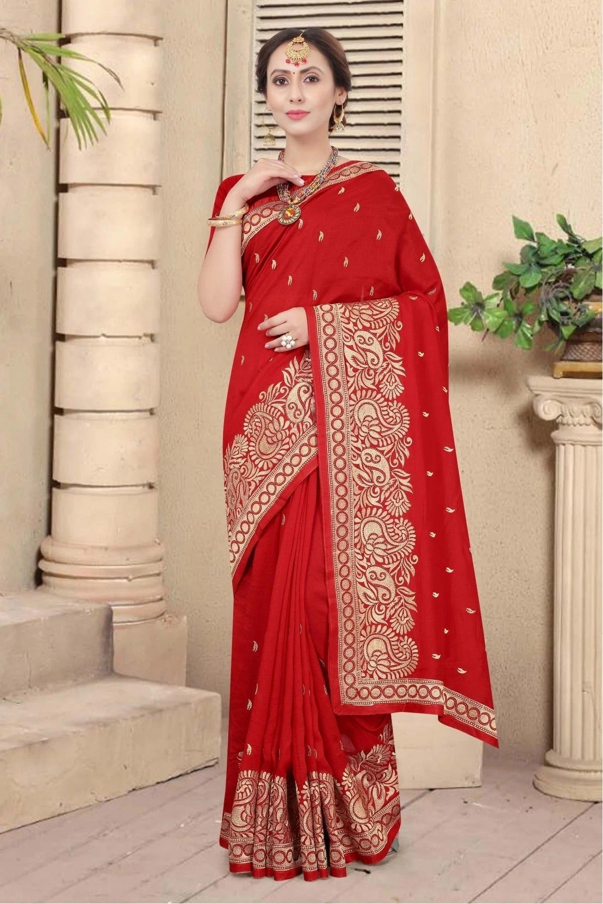 Red Colour Vichitra Silk Designer Saree SD1120672