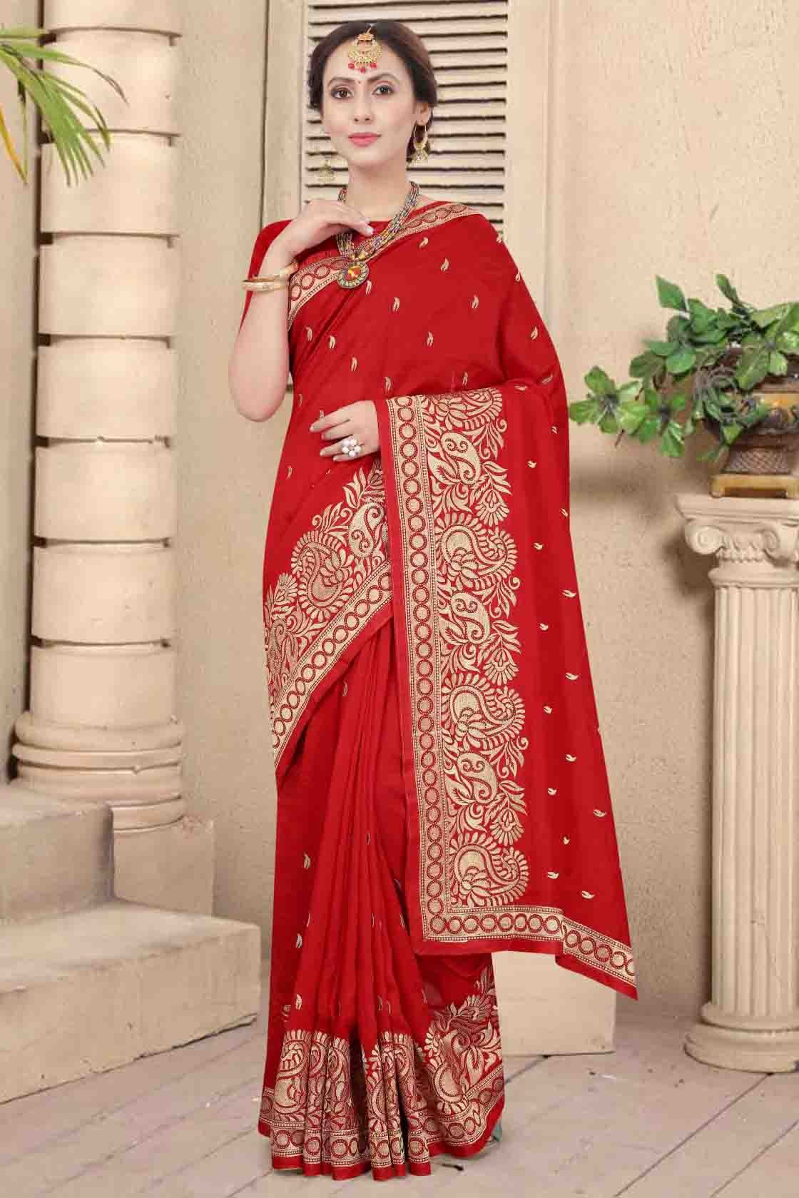 Red Colour Vichitra Silk Embroidery Saree SD1120959