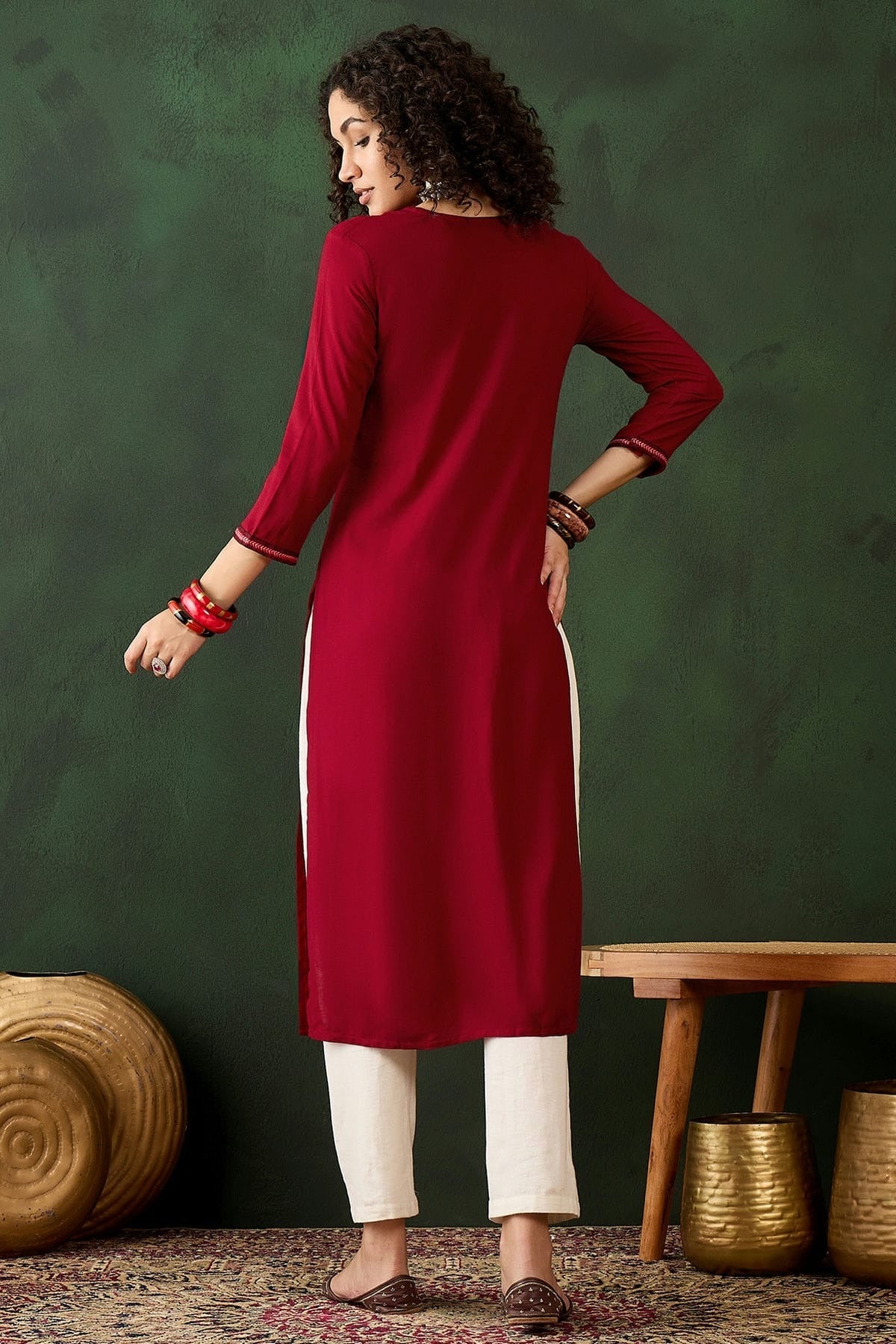 Red Colour Viscose Rayon Kurti KR1111271 A