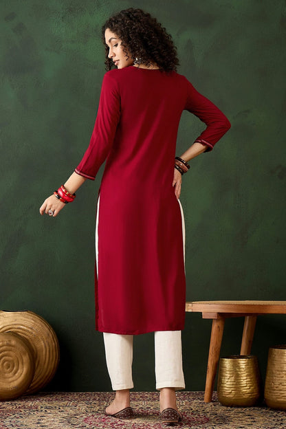 Red Colour Viscose Rayon Kurti KR1111271 A