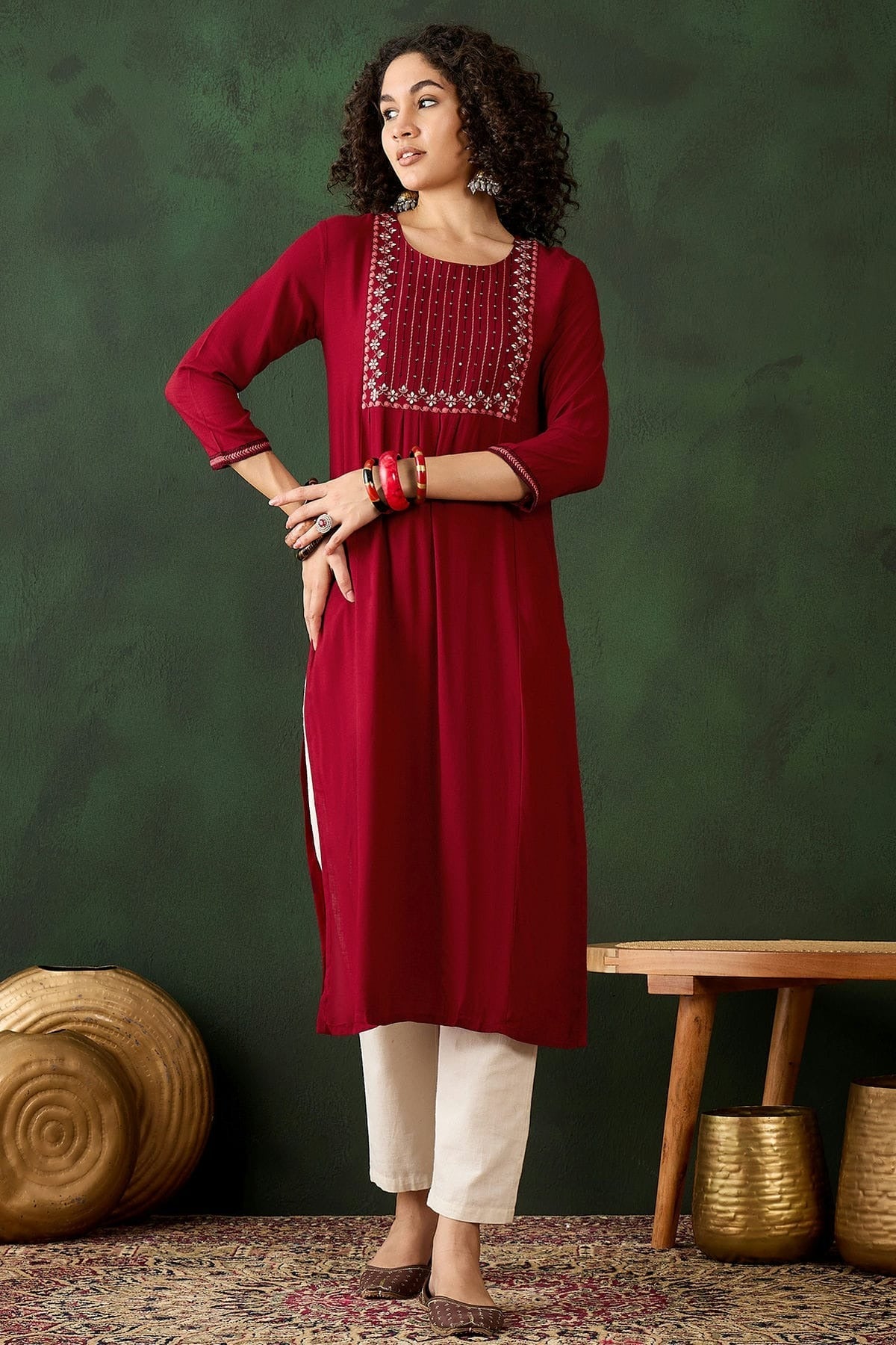 Red Colour Viscose Rayon Kurti KR1111271