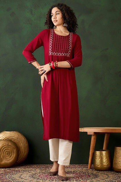 Red Colour Viscose Rayon Kurti KR1111271