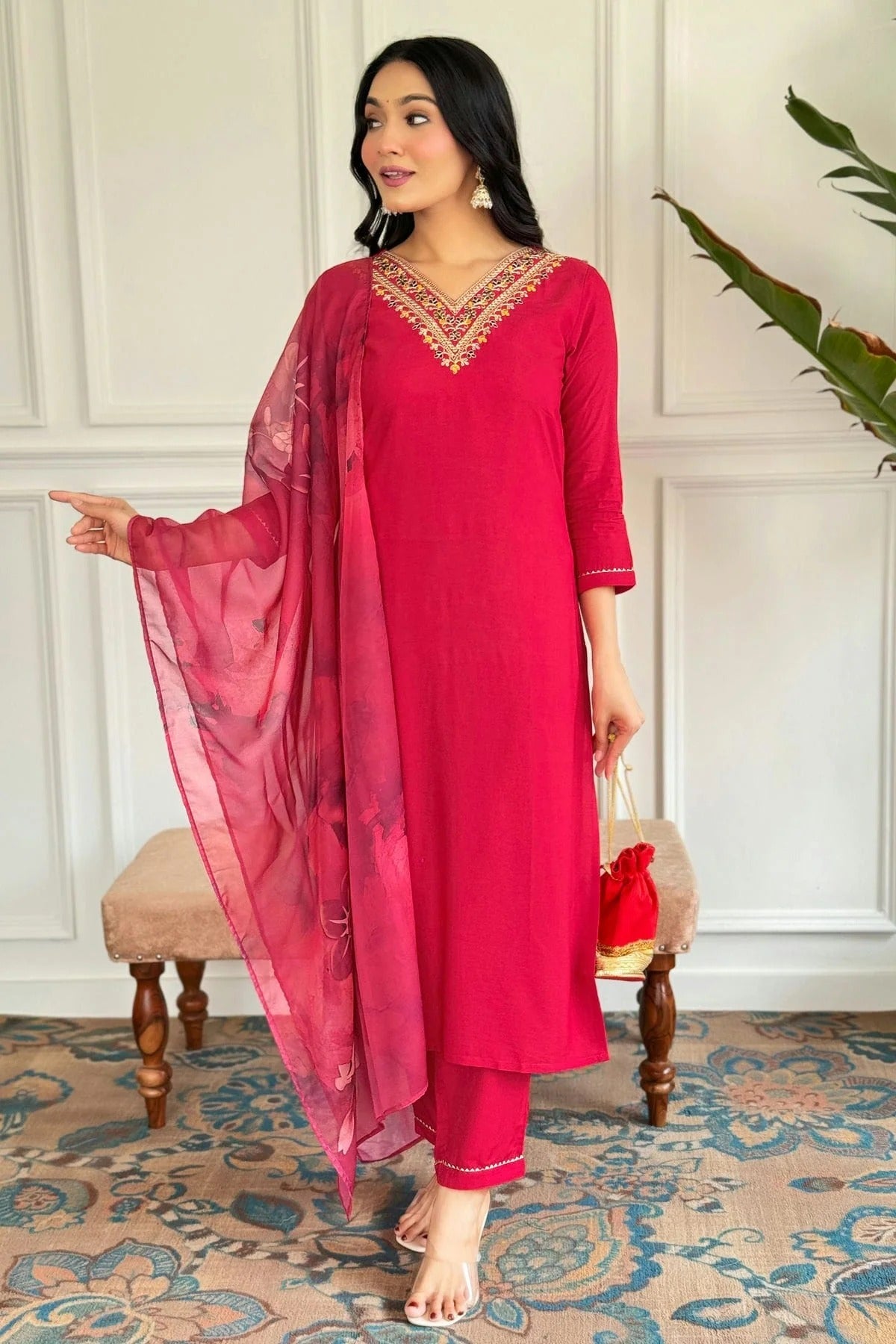 Red Colour Viscose Rayon Stitched Salwar Suit SS1111964