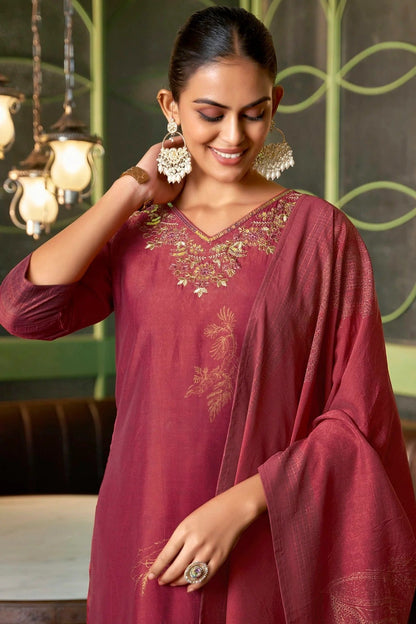 Red Colour Viscose Silk Stitched Suit SS1112269 A