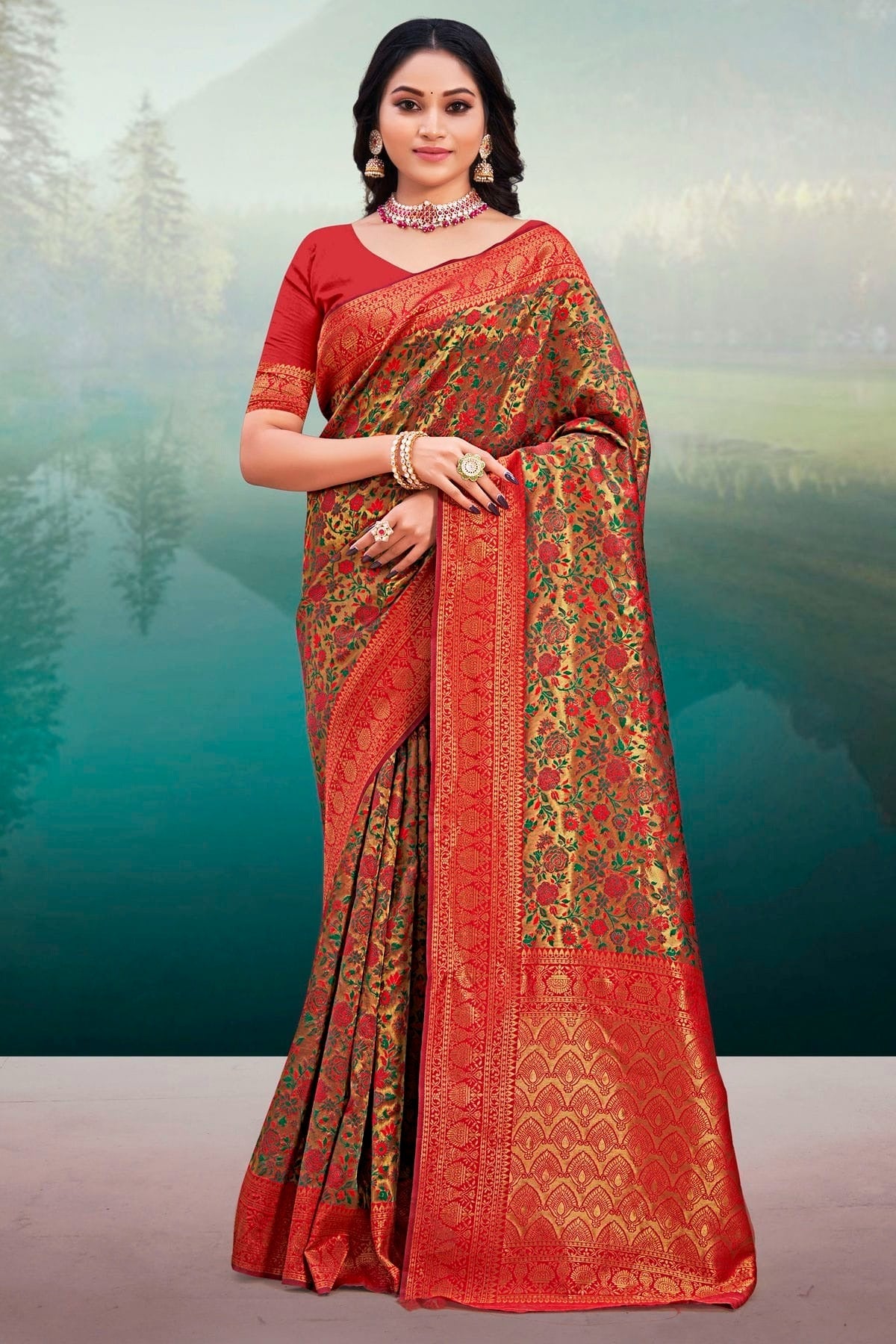 Red Colour Woven Work Banarasi Silk Saree SD1101392