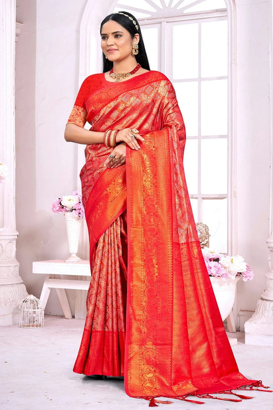 Red Colour Woven Work Silk Saree SD1102235