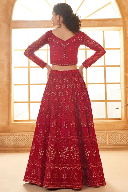 Red Embroidery Net and SilK Lehenga Choli LC1290154 A