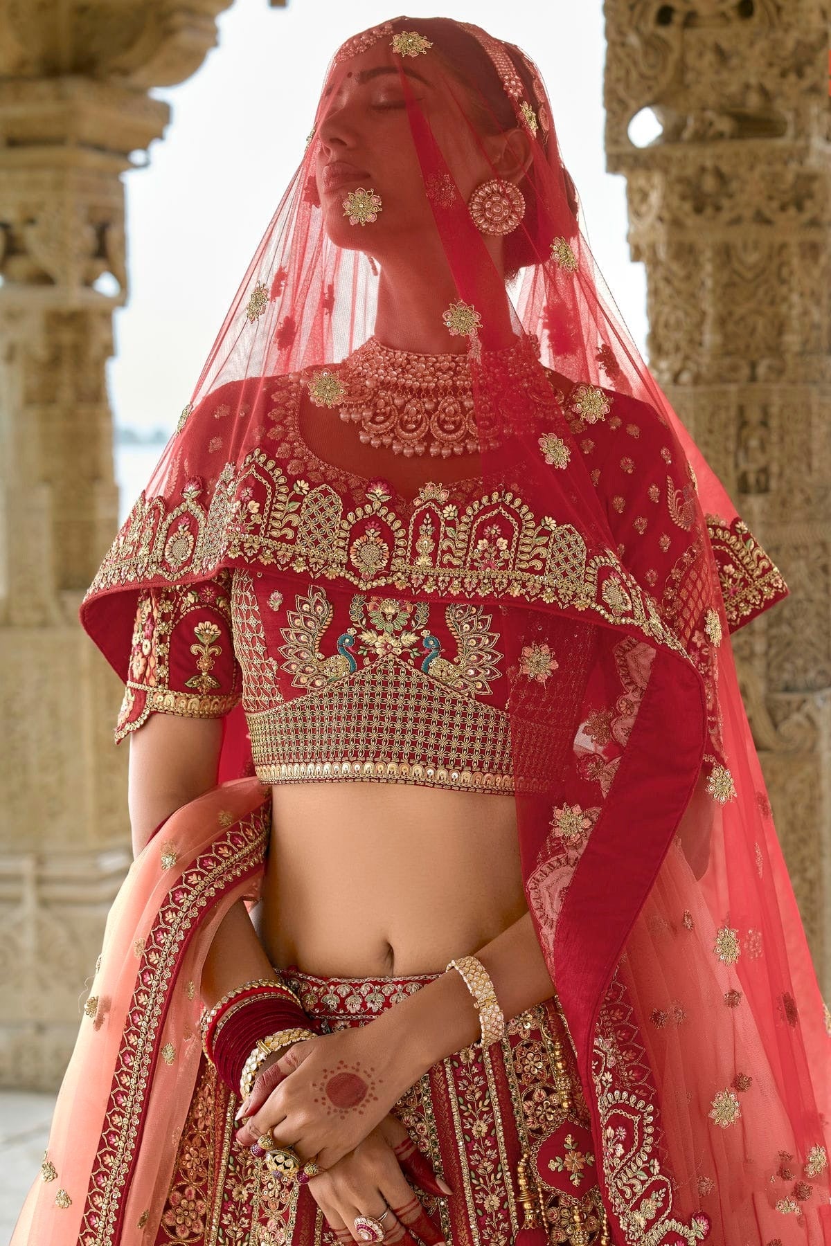 Red Embroidery Silk Lehenga Choli LC1290124 A
