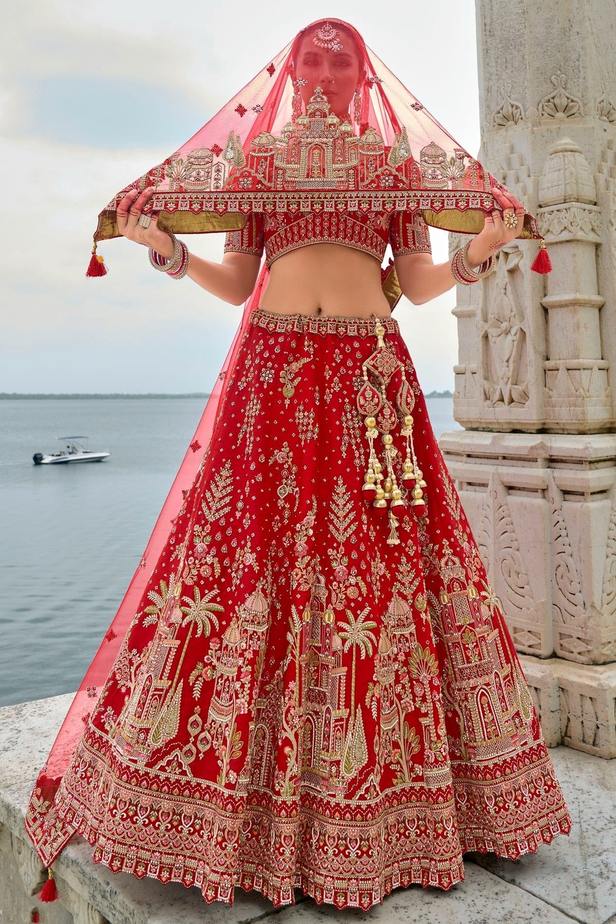 Red Embroidery Silk Lehenga Choli LC1290129 A