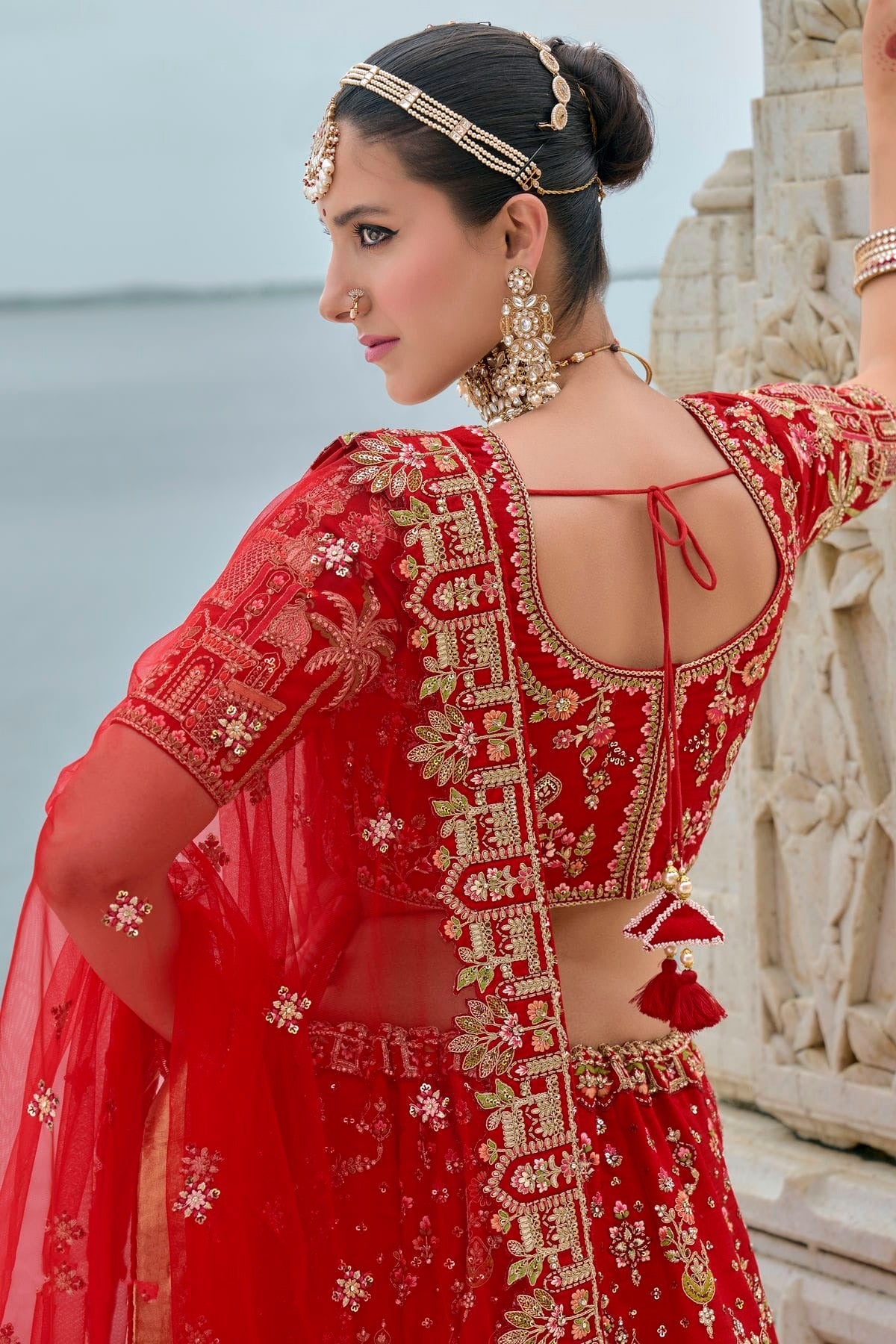 Red Embroidery Silk Lehenga Choli LC1290129 B