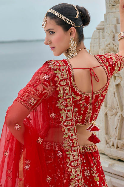 Red Embroidery Silk Lehenga Choli LC1290129 B