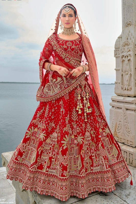 Red Embroidery Silk Lehenga Choli LC1290129