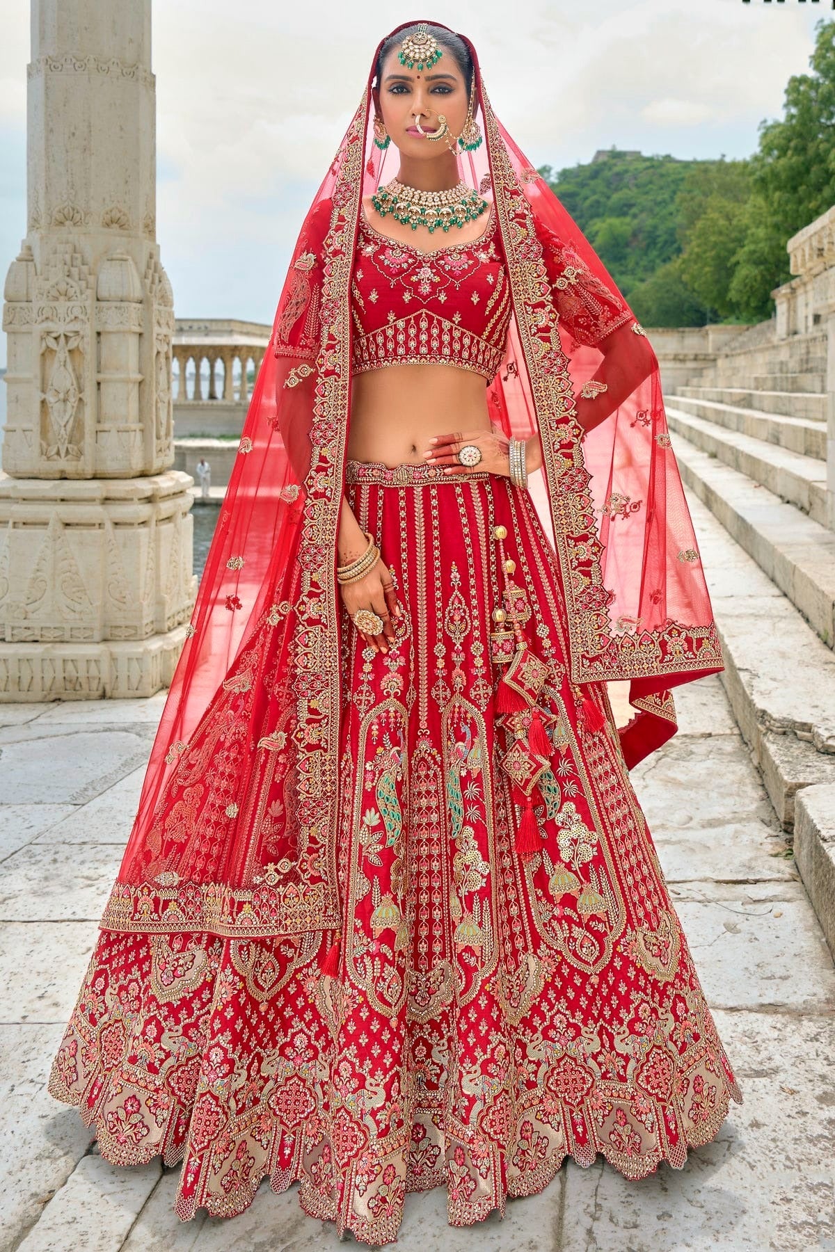 Red Embroidery Silk Lehenga Choli LC1290131 A