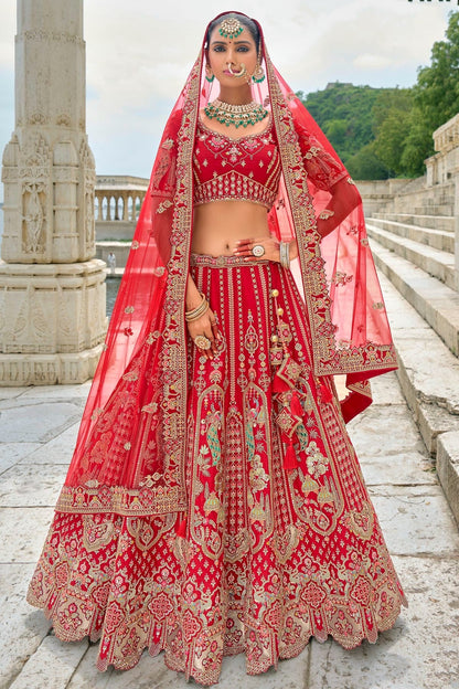 Red Embroidery Silk Lehenga Choli LC1290131 A