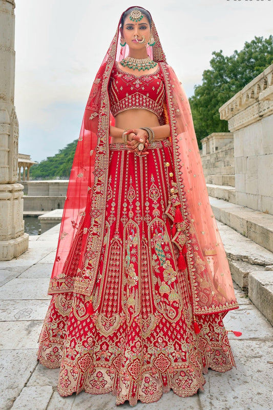 Red Embroidery Silk Lehenga Choli LC1290131