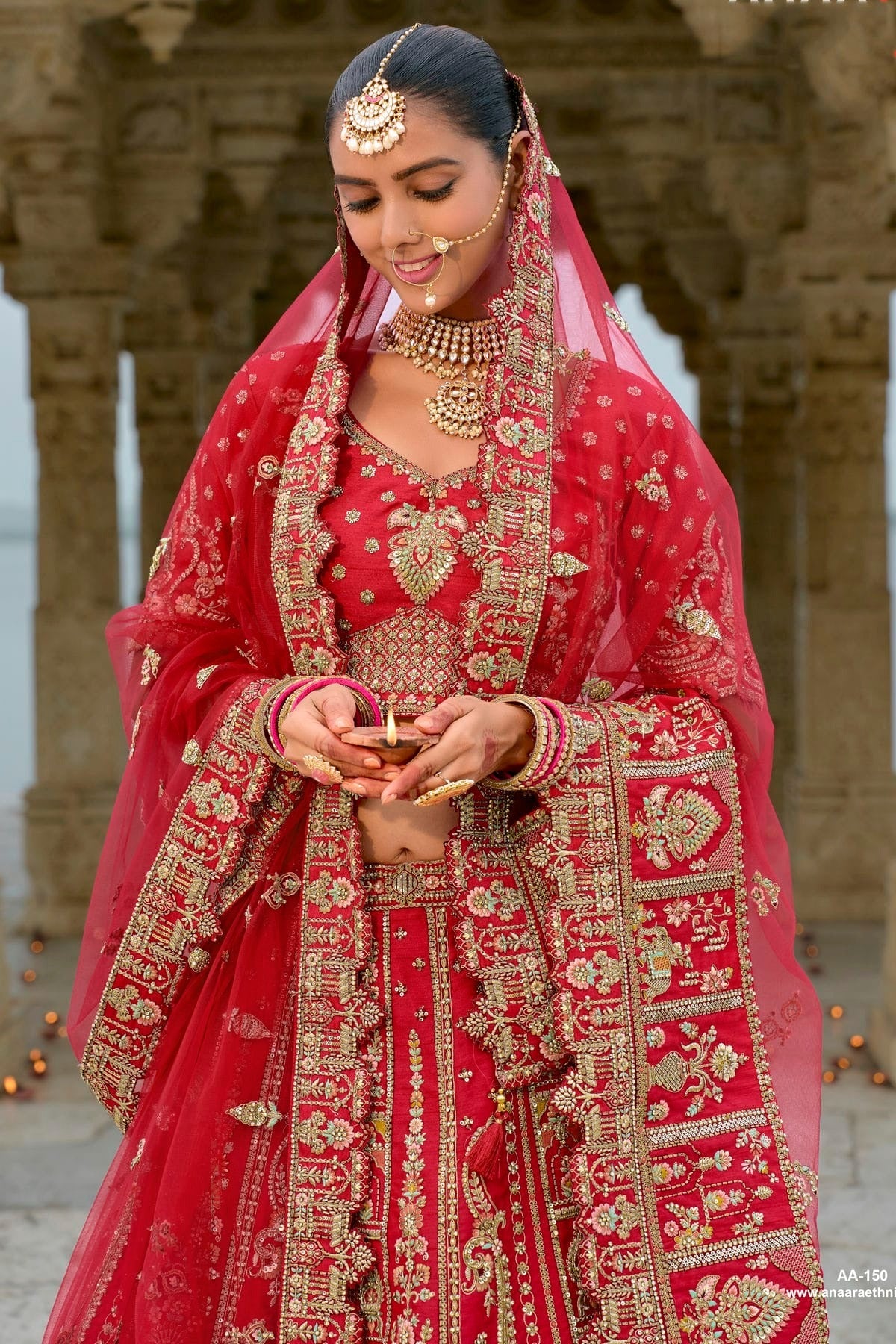 Red Embroidery Silk Lehenga Choli LC1290136 A