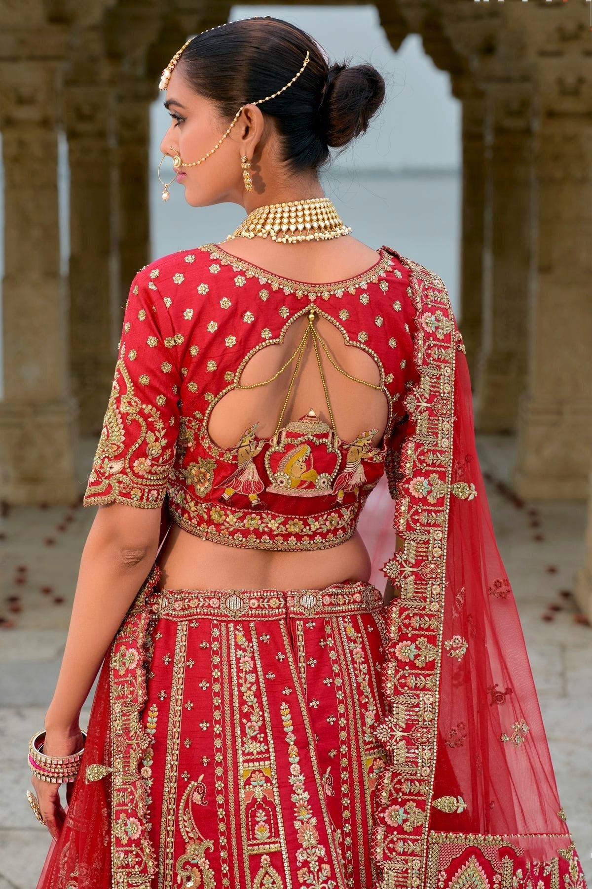 Red Embroidery Silk Lehenga Choli LC1290136 B