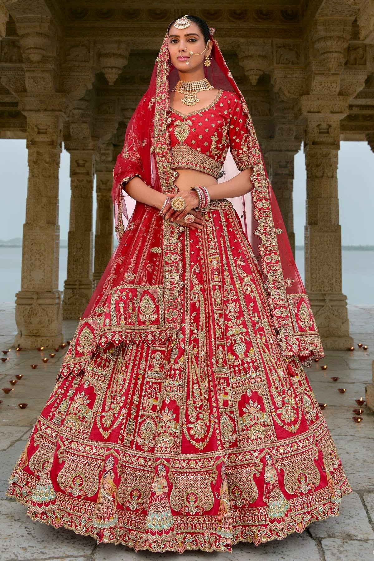 Red Embroidery Silk Lehenga Choli LC1290136