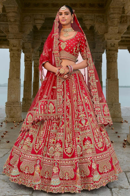 Red Embroidery Silk Lehenga Choli LC1290136