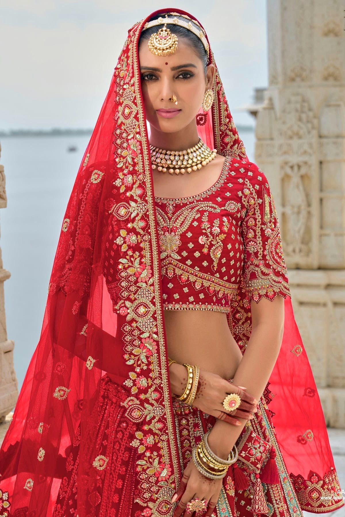 Red Embroidery Silk Lehenga Choli LC1290137 A