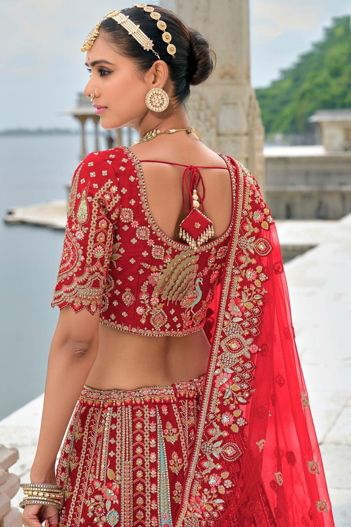 Red Embroidery Silk Lehenga Choli LC1290137 B