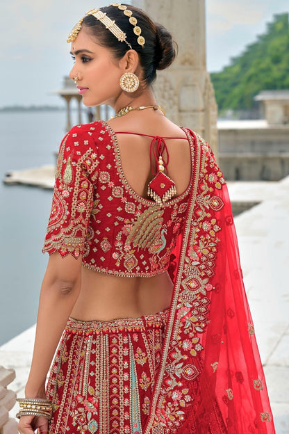 Red Embroidery Silk Lehenga Choli LC1290137 B