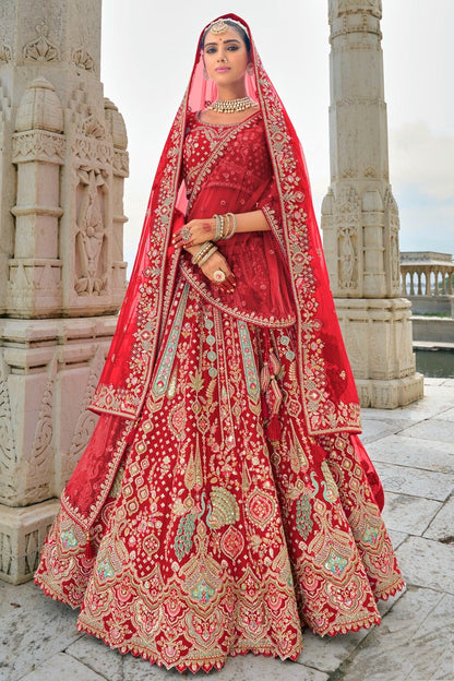 Red Embroidery Silk Lehenga Choli LC1290137