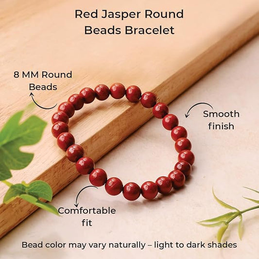 Red Jasper 8mm Round Beads Bracelet – Natural Stability & Strength Crystal Bracelet