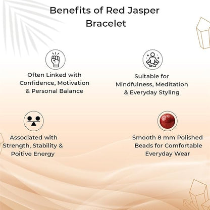Red Jasper 8mm Round Beads Bracelet – Natural Stability & Strength Crystal Bracelet