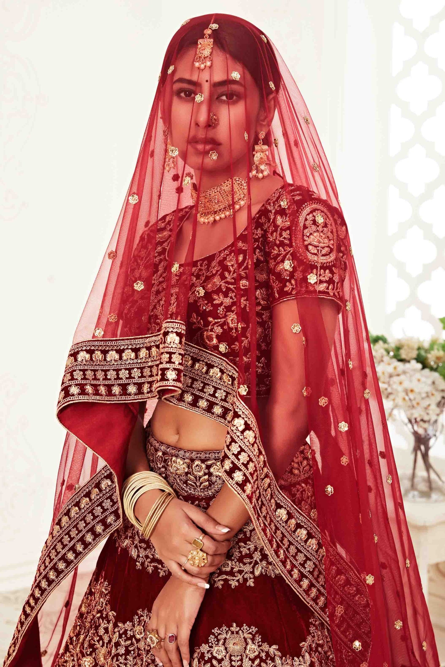 Red Velvet Designer Lehenga Choli LC1010155 B