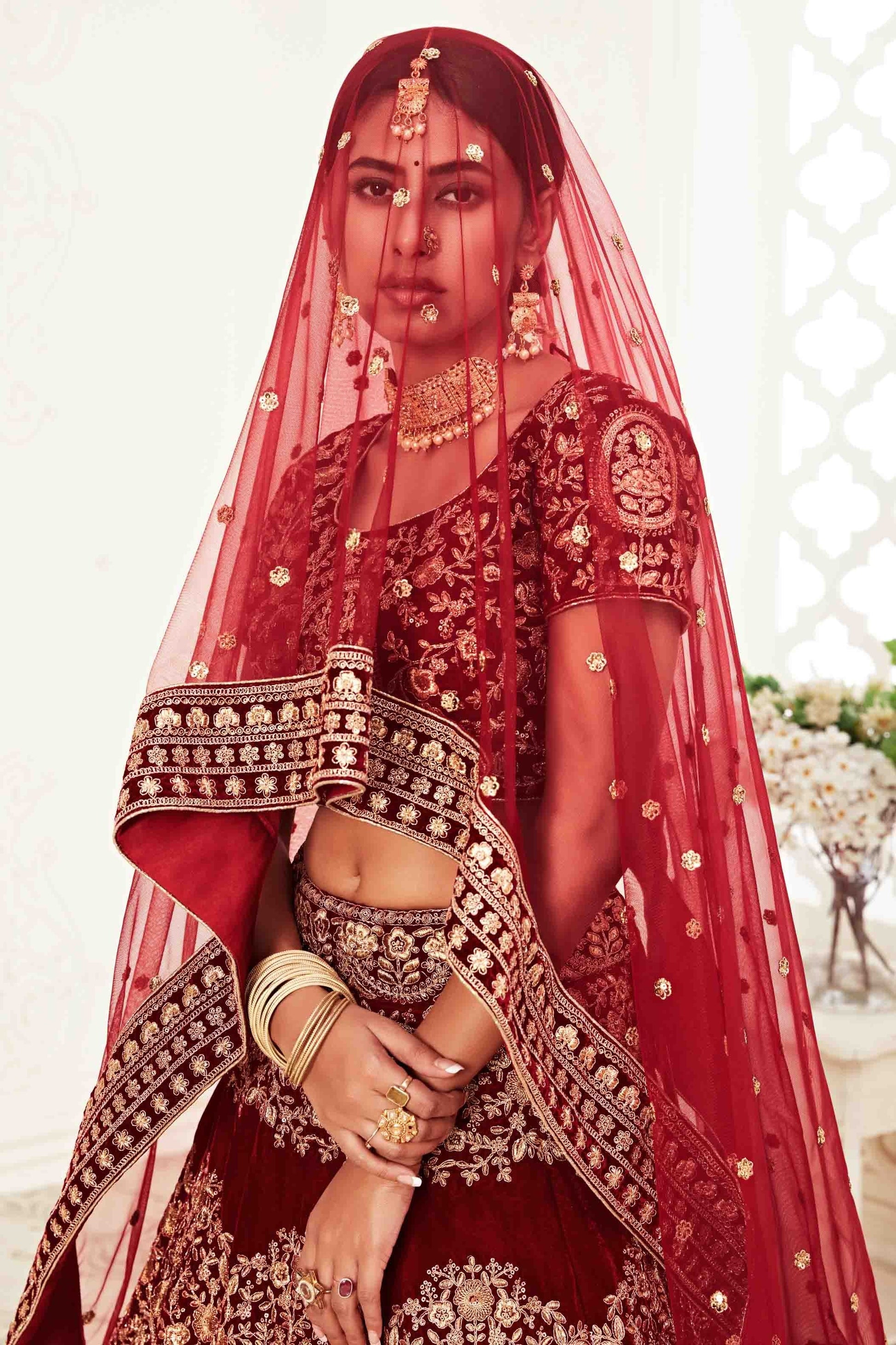 Red Velvet Designer Lehenga Choli LC1010155 B