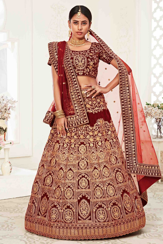Red Velvet Designer Lehenga Choli LC1010155