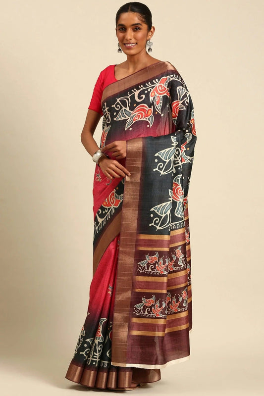 Red and Black Colour Cotton Printed Saree SD1102408