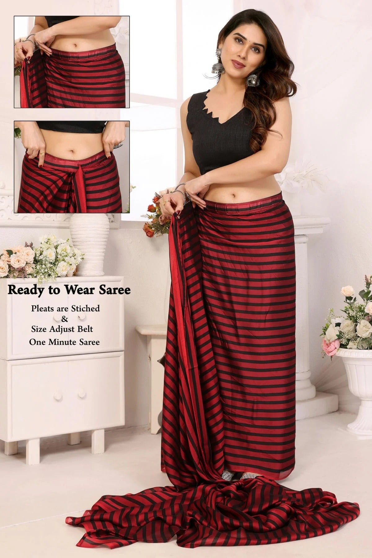 Red and Black Colour Georgette Ready To Wear Saree SD1180037 A