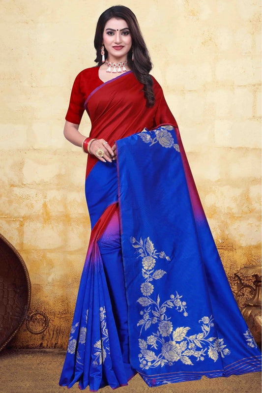 Red and Blue Colour Banarasi Art Silk Traditional Saree SD1120748