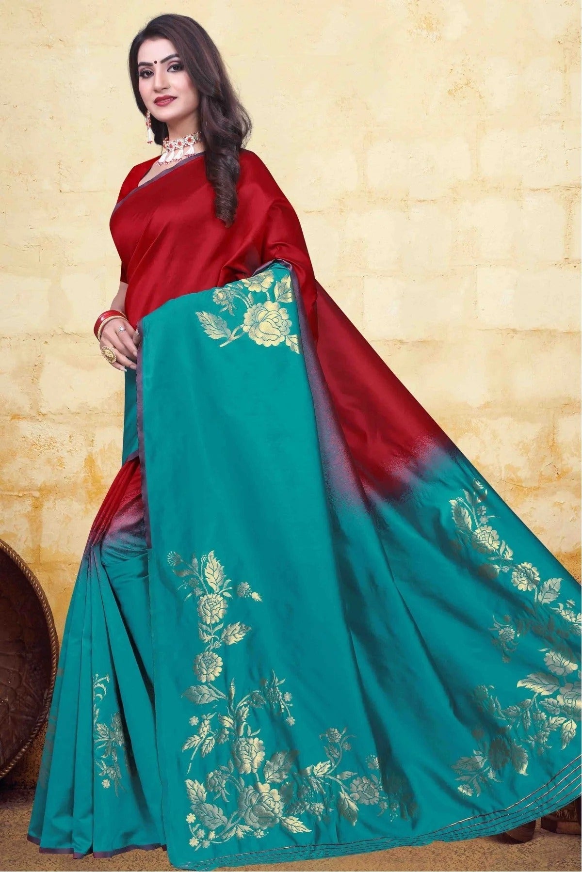 Red and Green Colour Banarasi Art Silk Traditional Saree SD1120754 A